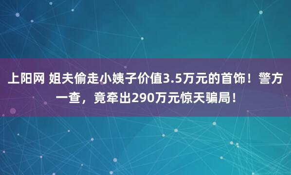 上阳网 姐夫偷走小姨子价值3.5万元的首饰！警方一查，竟牵出290万元惊天骗局！